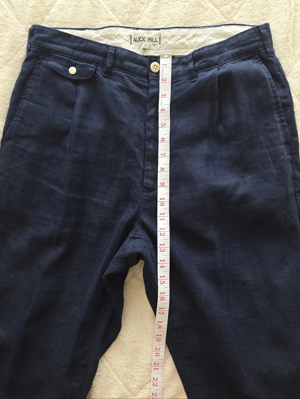 Alex Mill Linen 100% Navy Blue Standard Pleated 100% Linen Pants Men's Size 31
